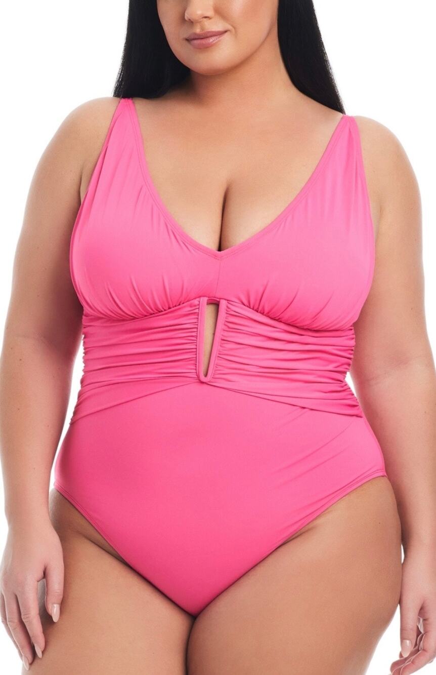 Bleu Rod Beattie Pink Bling Ruched One Piece Swim Suit 20W NWT